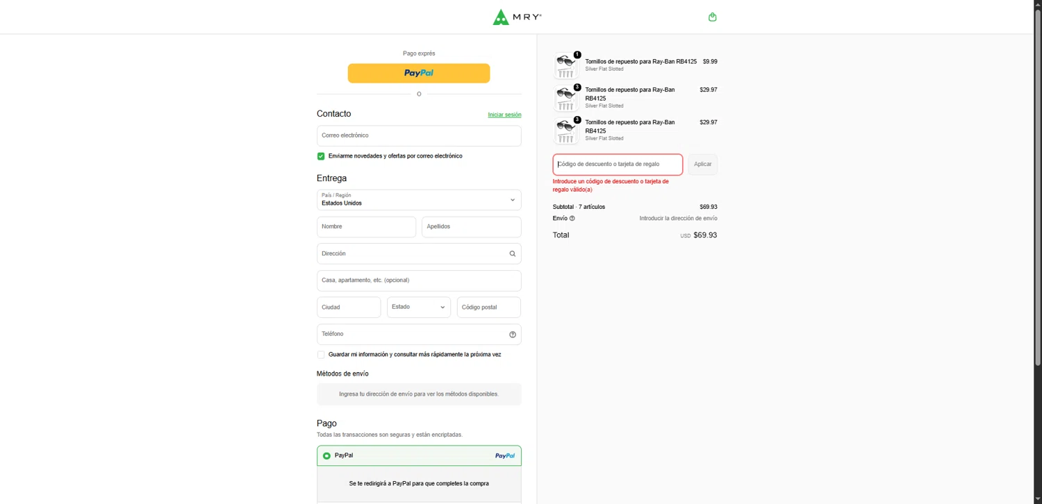 MryLens discount code screenshot showing code MRY applied at MryLens checkout page. Uploaded by SimplyCodes community member ShieldPro2160 on Feb 19, 2026