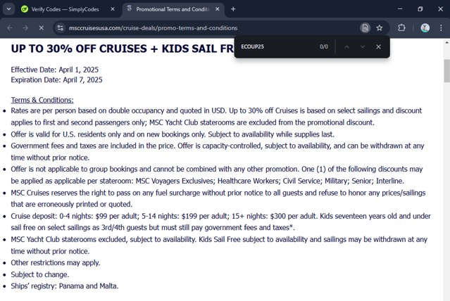 MSC Cruises Discount Codes (1 Verified) - $25 Off May 2025