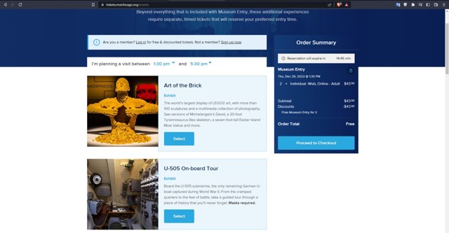 Museum of Science and Industry checkout page showing Museum of Science and Industry promo code box | Screenshot taken by SimplyCodes community member on Dec 17, 2022