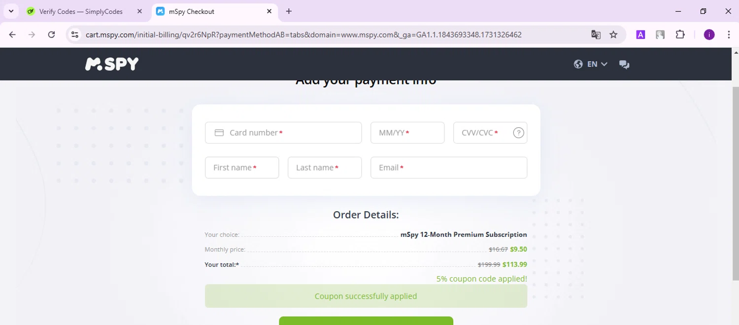 where to use mSpy promo code box