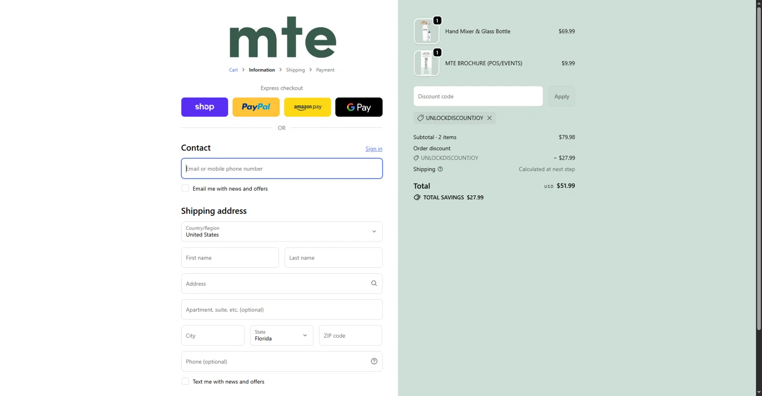 MTE promo code screenshot showing code unlockdiscountjoy applied at MTE checkout page. Uploaded by SimplyCodes community member RebateFalcon3172 on Oct 16, 2025