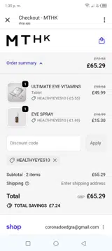HEALTHYEYES10 coupon verification screenshot