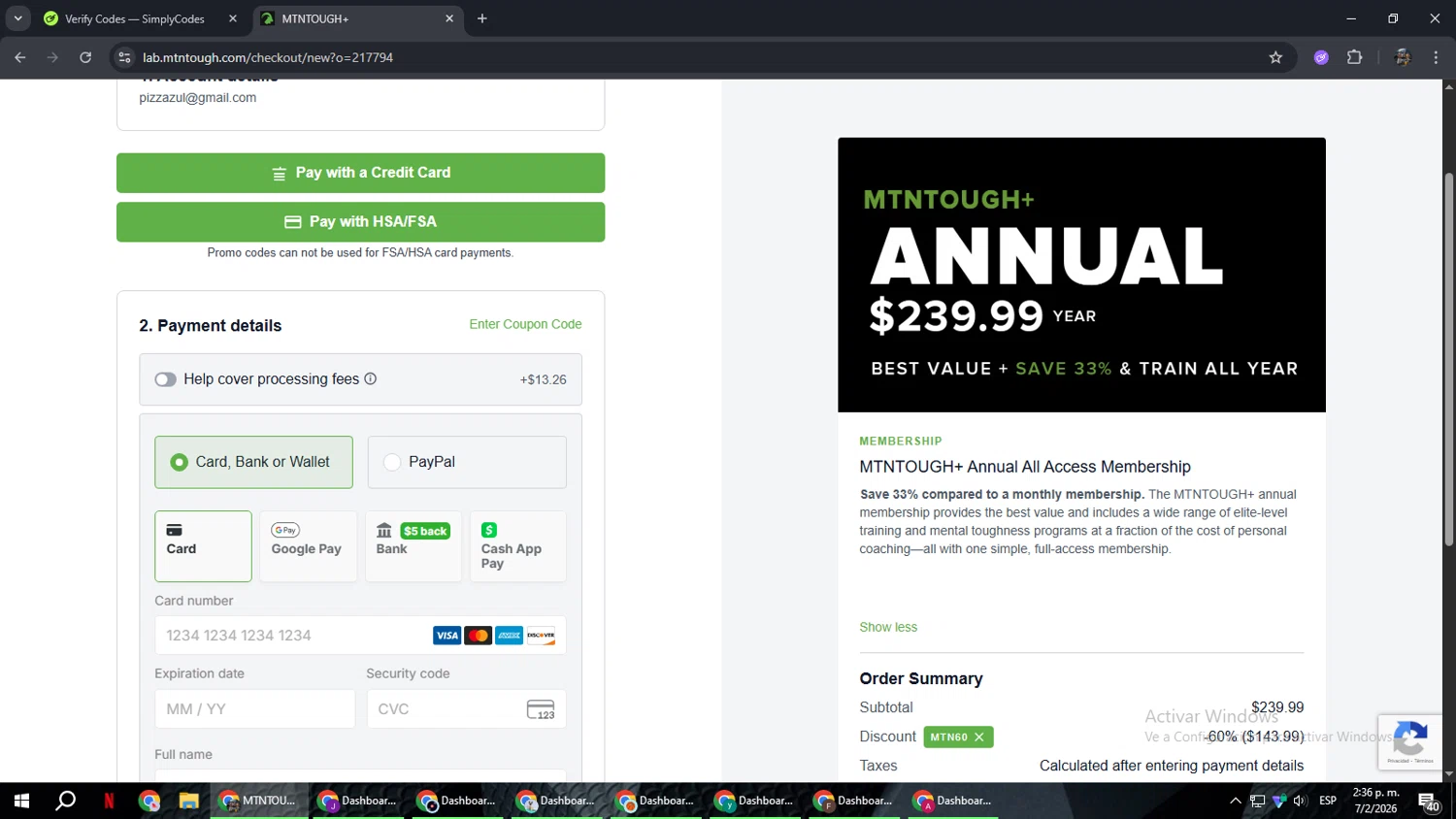 MTNTOUGH checkout page showing MTNTOUGH promo code box | Screenshot taken by SimplyCodes community member on Feb 7, 2026