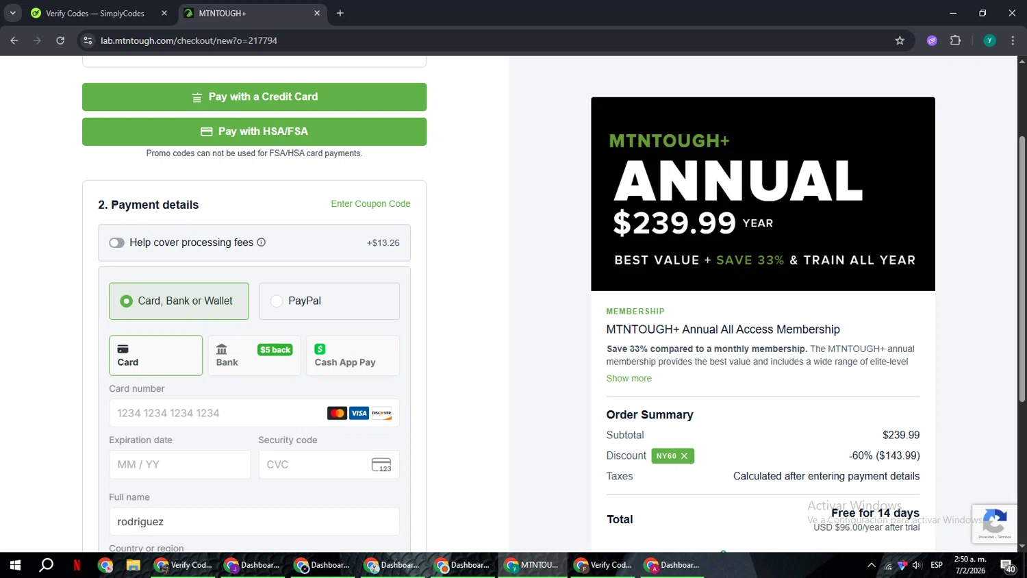 MTNTOUGH checkout page showing MTNTOUGH promo code box | Screenshot taken by SimplyCodes community member on Feb 7, 2026
