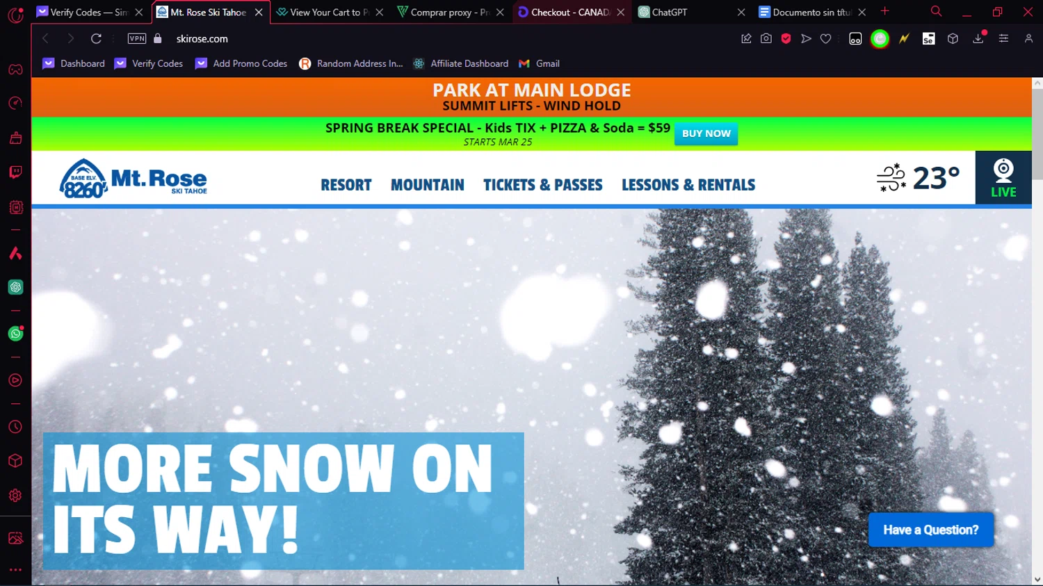 Mt. Rose Ski Tahoe checkout page showing Mt. Rose Ski Tahoe promo code box | Screenshot taken by SimplyCodes community member on Mar 28, 2024