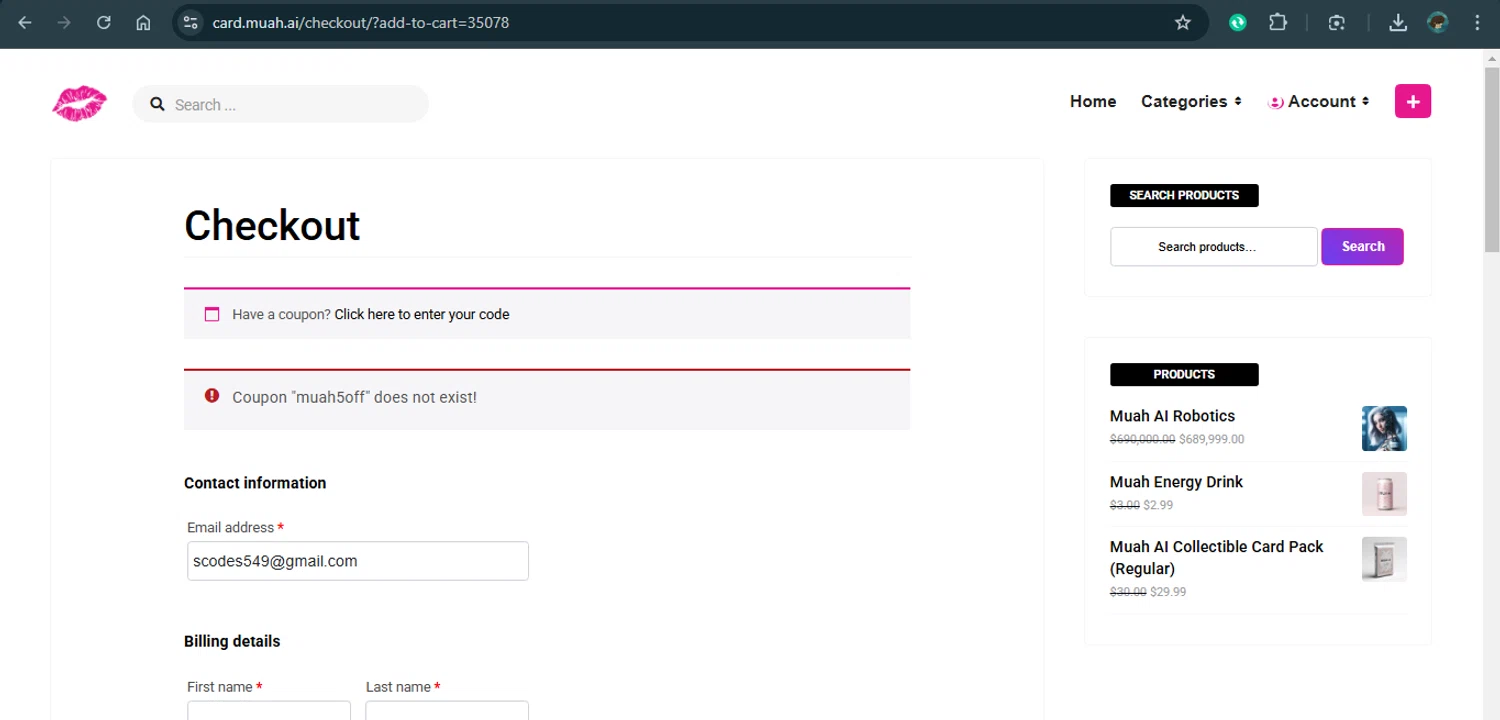 Muah.AI promo code screenshot showing code MUAH5OFF applied at Muah.AI checkout page. Uploaded by SimplyCodes community member xAngel on Jan 28, 2025