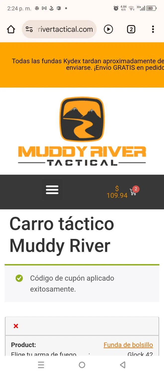 Muddy River Tactical promo code screenshot showing code LEATHER25 applied at Muddy River Tactical checkout page. Uploaded by SimplyCodes community member 220919 on May 8, 2025