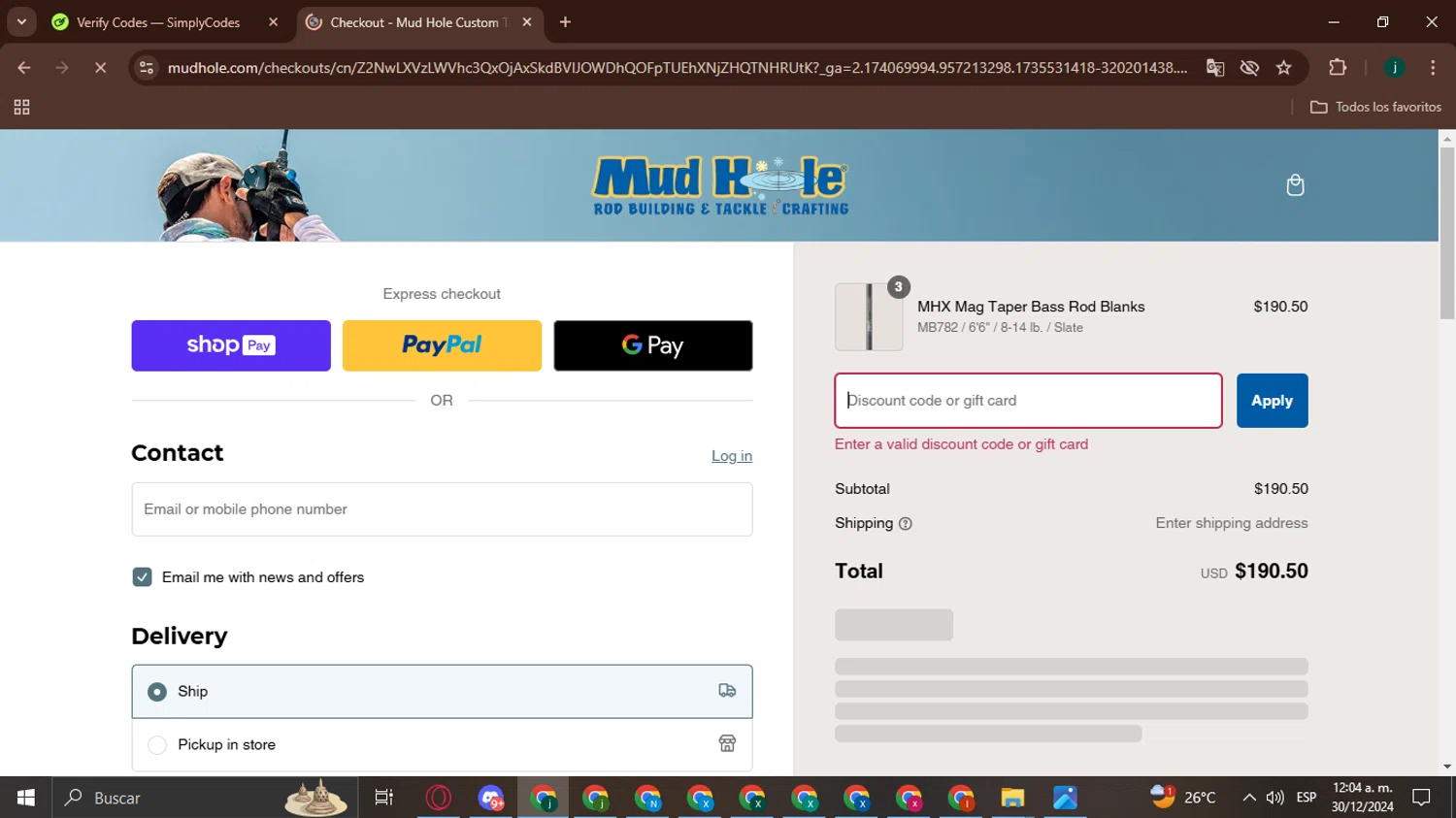 Mud Hole promo code screenshot showing code LABORDAY20 applied at Mud Hole checkout page. Uploaded by SimplyCodes community member BargainHunter8488 on Dec 30, 2024