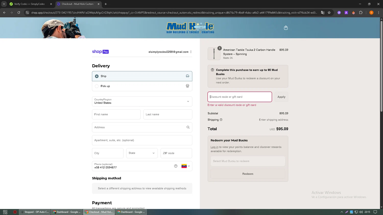 Mud Hole promo code screenshot showing code Save25% applied at Mud Hole checkout page. Uploaded by SimplyCodes community member MangoFC on Aug 9, 2025