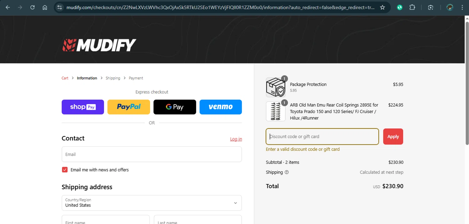 Mudify discount code screenshot showing code MUD200 applied at Mudify checkout page. Uploaded by SimplyCodes community member xAngel on Mar 7, 2025