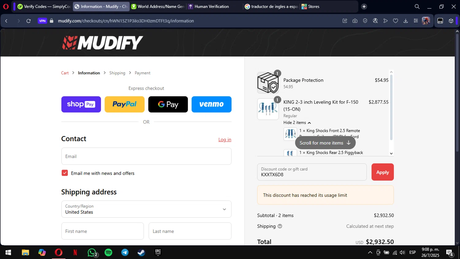 Mudify discount code screenshot showing code KXXTX6D8 applied at Mudify checkout page. Uploaded by SimplyCodes community member mimusuky1 on Jul 27, 2025
