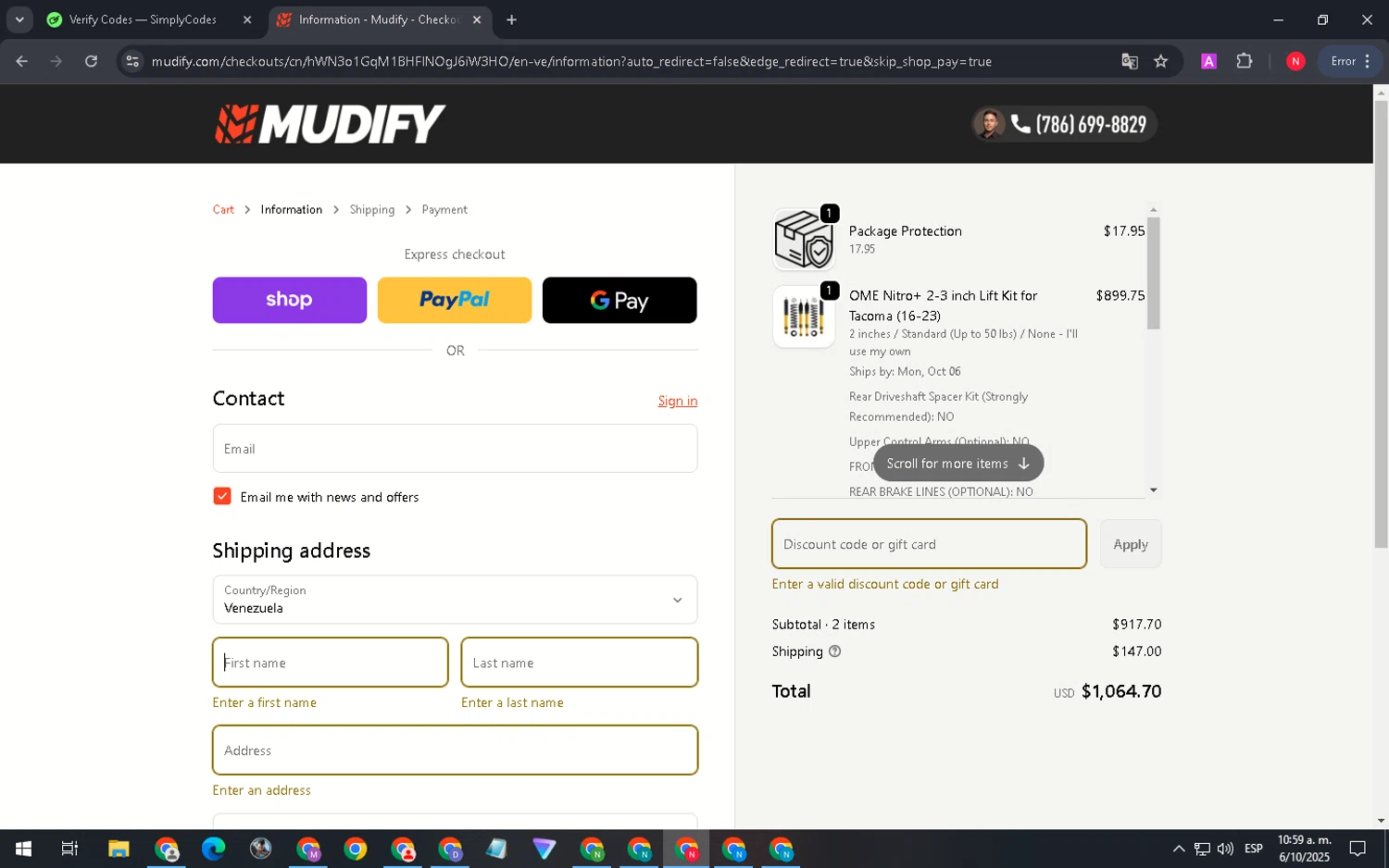 Mudify discount code screenshot showing code YX8ABK3VVVHM applied at Mudify checkout page. Uploaded by SimplyCodes community member FortunateVirtuoso9599 on Oct 6, 2025