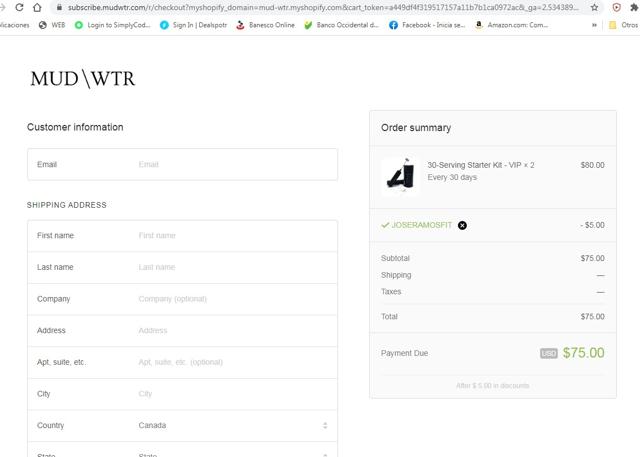 MUD/WTR checkout page showing MUD/WTR discount code box | Screenshot taken by SimplyCodes community member on Mar 9, 2021