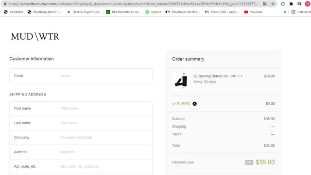 MUD/WTR checkout page showing MUD/WTR discount code box | Screenshot taken by SimplyCodes community member on Mar 16, 2021