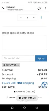 CROW55 coupon verification screenshot