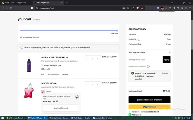 Mugler checkout page showing Mugler promo code box | Screenshot taken by SimplyCodes community member on Apr 13, 2025