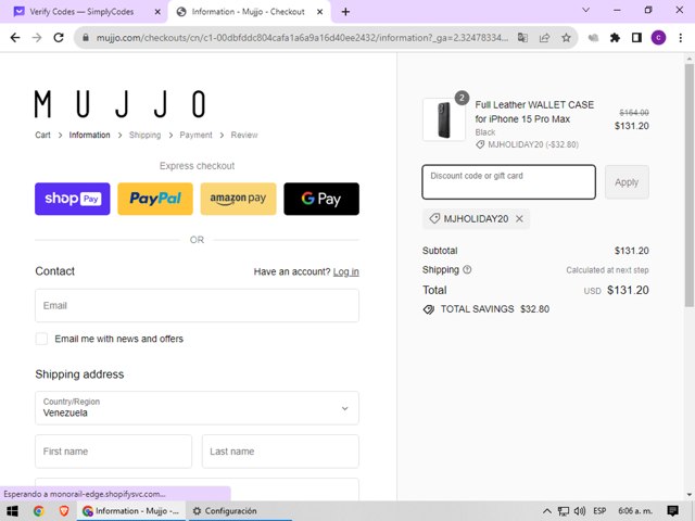 Mujjo checkout page showing Mujjo discount code box | Screenshot taken by SimplyCodes community member on Dec 10, 2023