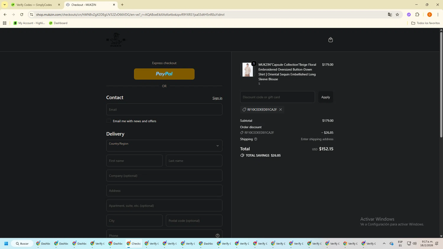Mukzin checkout page showing Mukzin discount code box | Screenshot taken by SimplyCodes community member on Feb 18, 2026