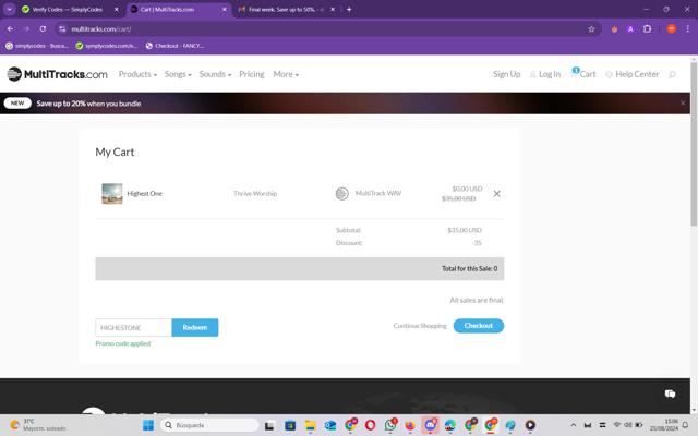 MultiTracks checkout page showing MultiTracks promo code box | Screenshot taken by SimplyCodes community member on Aug 25, 2024