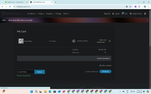 MultiTracks checkout page showing MultiTracks promo code box | Screenshot taken by SimplyCodes community member on Sep 14, 2024