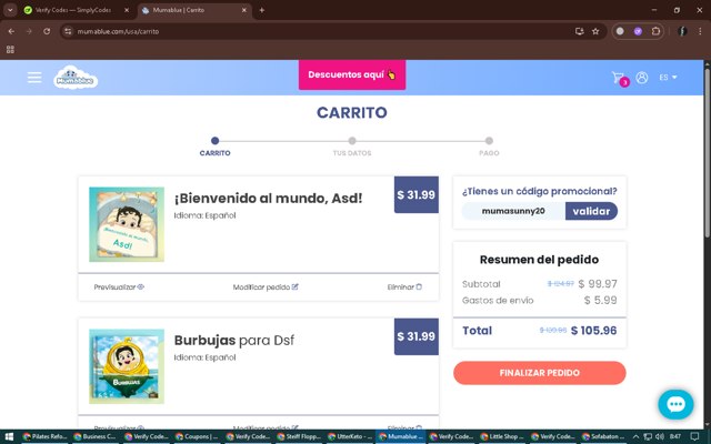 MUMABLUE checkout page showing MUMABLUE discount code box | Screenshot taken by SimplyCodes community member on Sep 5, 2025