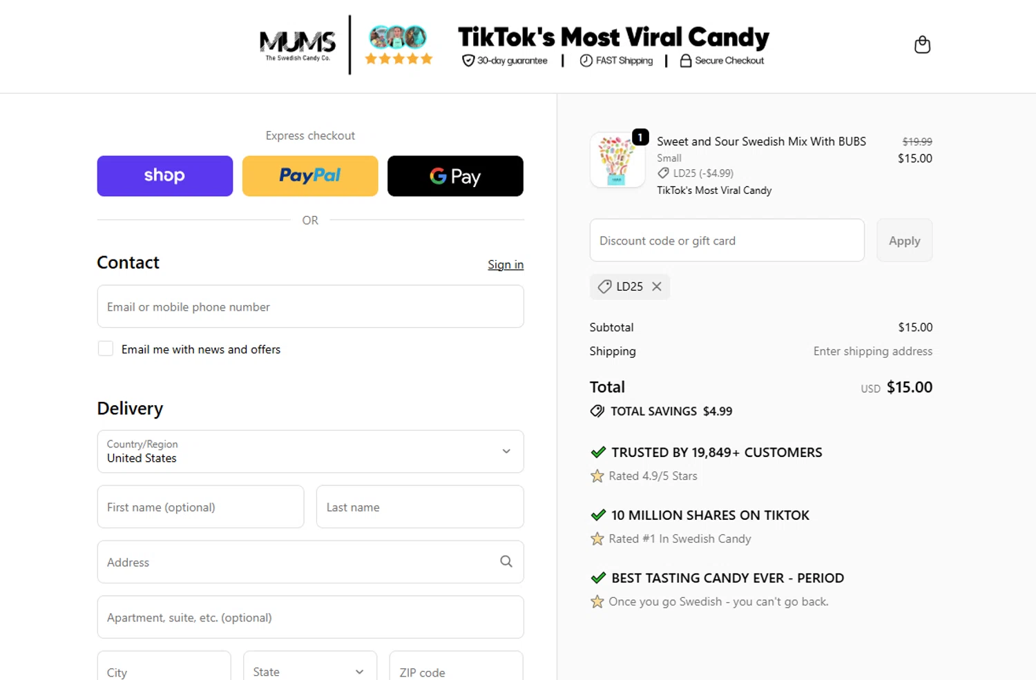 MUMS discount code screenshot showing code LD25 applied at MUMS checkout page. Uploaded by SimplyCodes community member Princesasofia on Nov 7, 2025