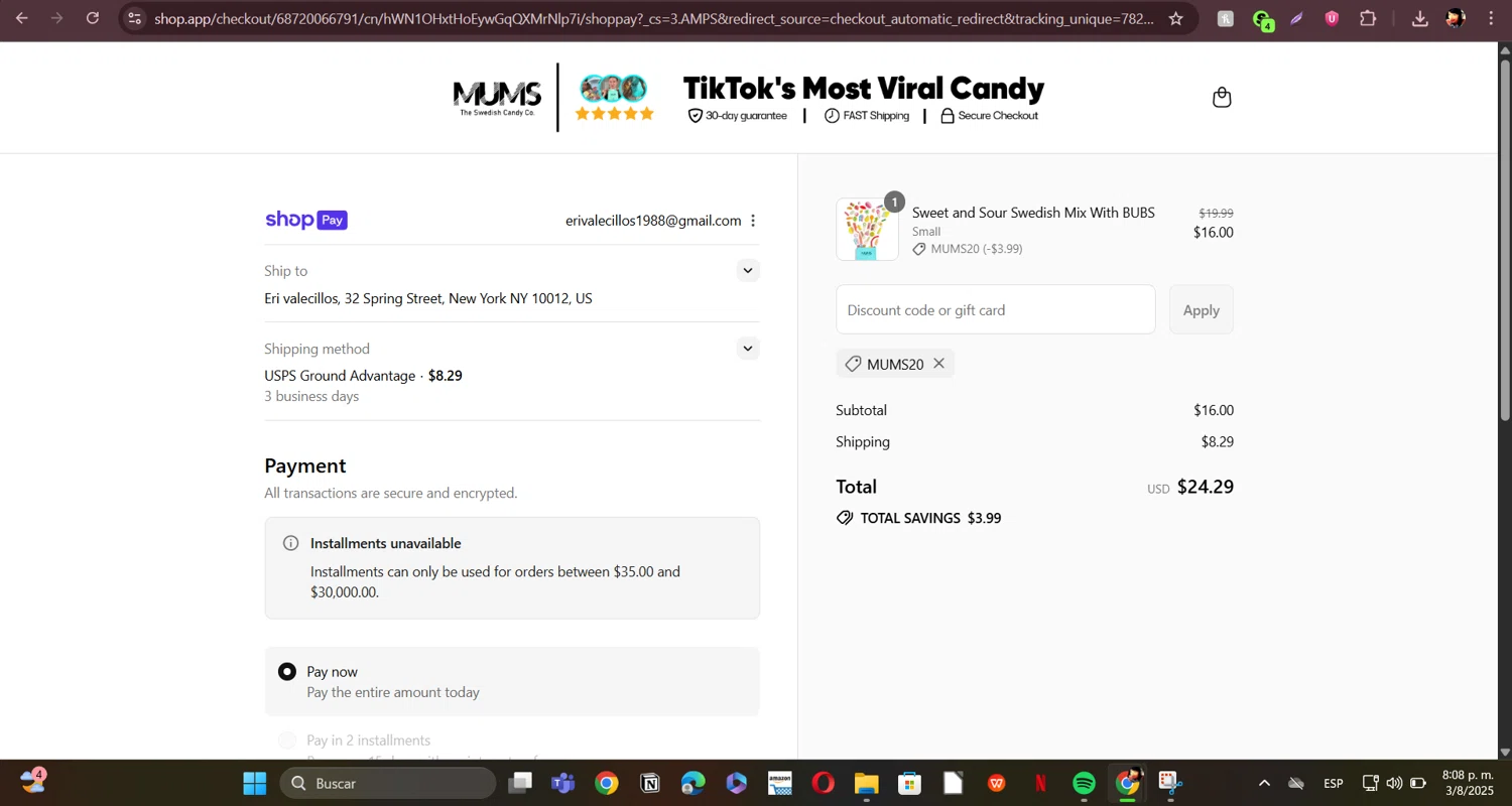 MUMS discount code screenshot showing code MUMS20 applied at MUMS checkout page. Uploaded by SimplyCodes community member ERI0810 on Aug 4, 2025