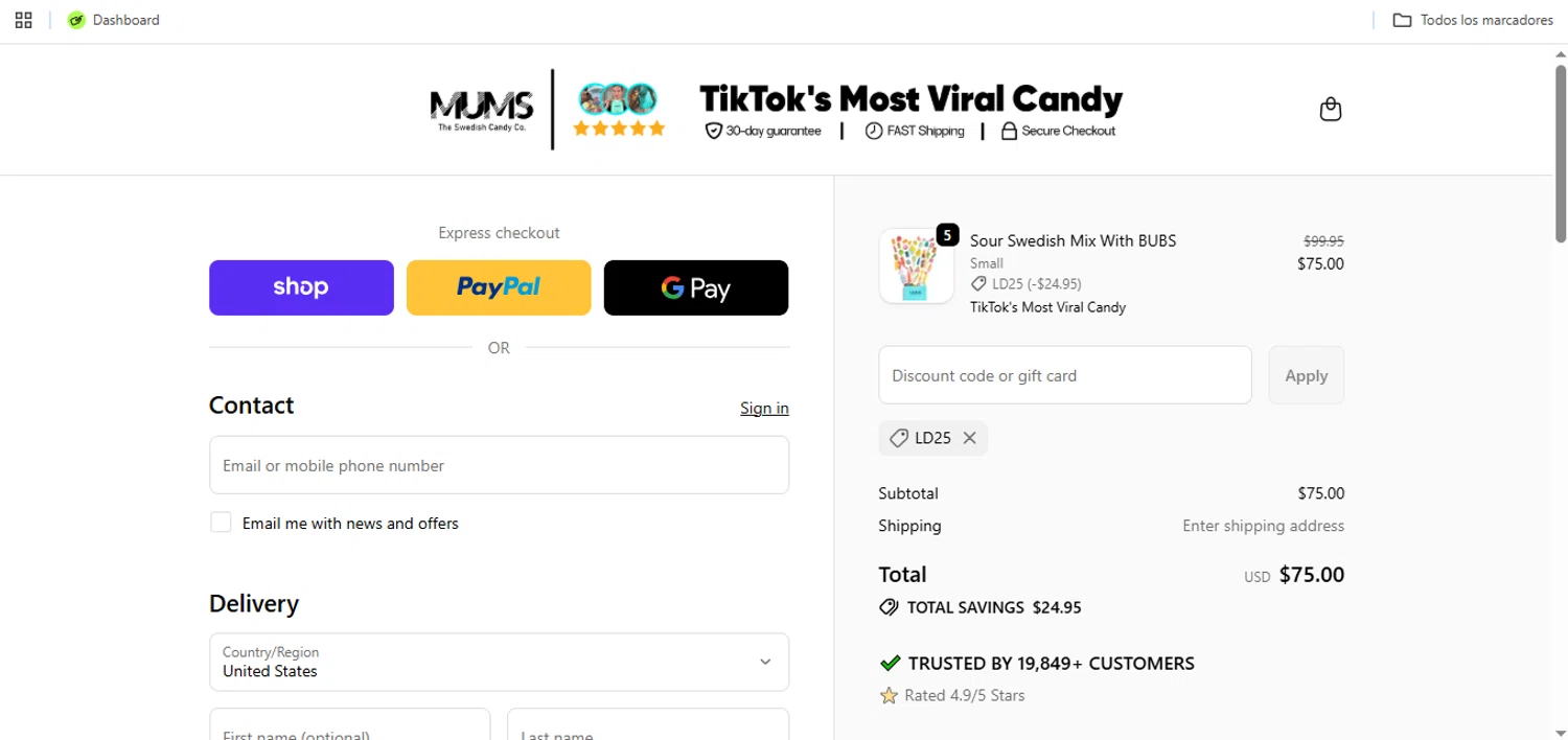 MUMS discount code screenshot showing code LD25 applied at MUMS checkout page. Uploaded by SimplyCodes community member Speedy on Nov 7, 2025
