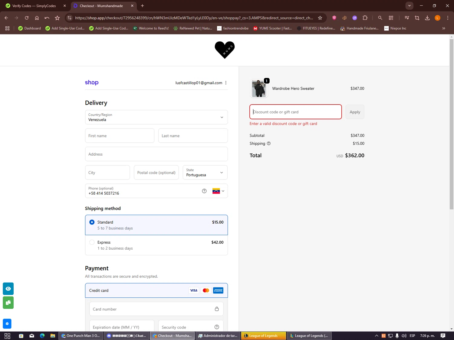 Mum's Handmade promo code screenshot showing code _MONIQUELYNN applied at Mum's Handmade checkout page. Uploaded by SimplyCodes community member Alalee on Oct 5, 2025