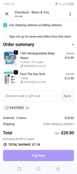 Easter20 coupon verification screenshot