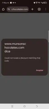 Munson's Chocolates coupon verification screenshot