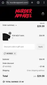 MORBID coupon verification screenshot