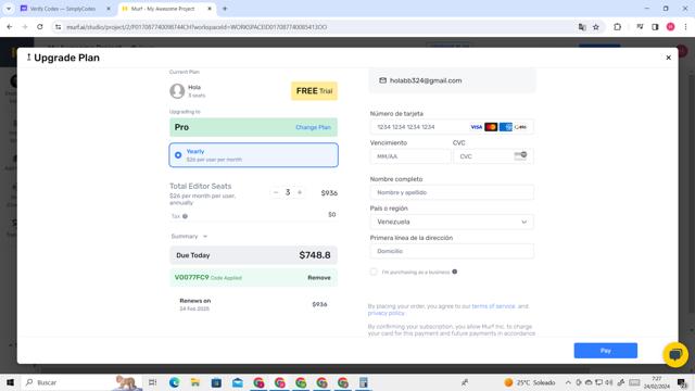Murf AI checkout page showing Murf AI promo code box | Screenshot taken by SimplyCodes community member on Feb 24, 2024