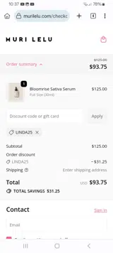 LINDA25 coupon verification screenshot
