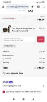SHAVER coupon verification screenshot
