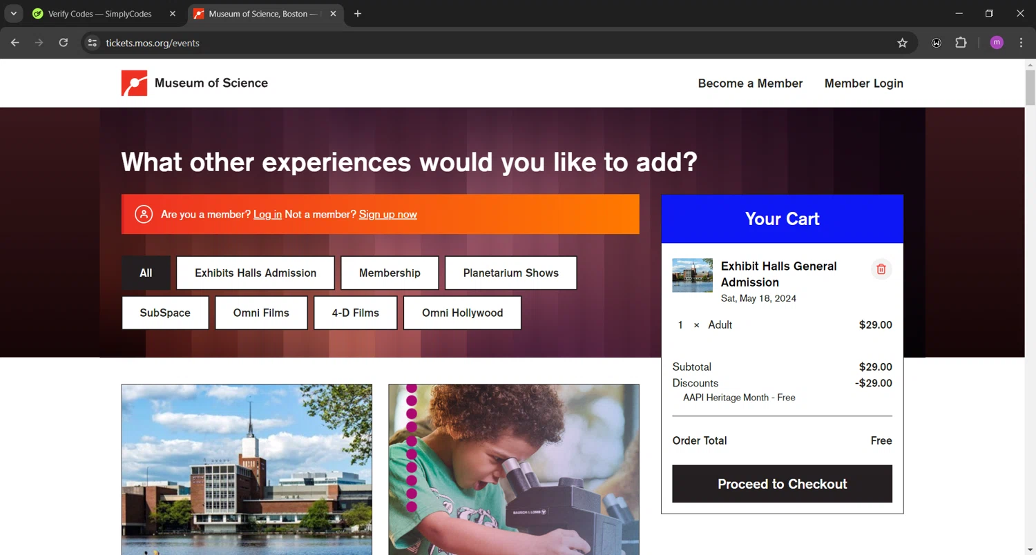 where to use Museum Of Science promo code box