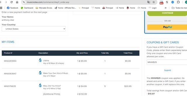 Musicnotes checkout page showing Musicnotes promo code box | Screenshot taken by SimplyCodes community member on Jul 28, 2025