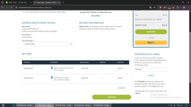 Musicnotes checkout page showing Musicnotes promo code box | Screenshot taken by SimplyCodes community member on Aug 31, 2025