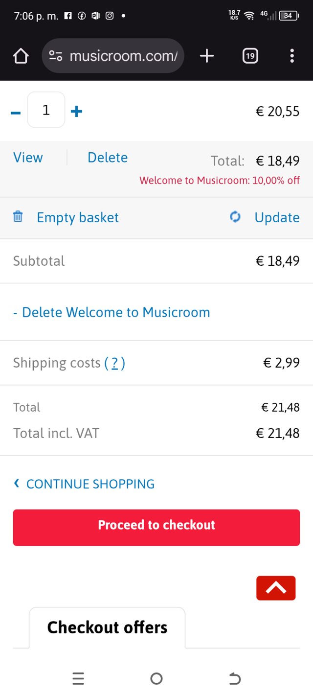 MusicRoom.com checkout page showing MusicRoom.com discount code box | Screenshot taken by SimplyCodes community member on Aug 14, 2025