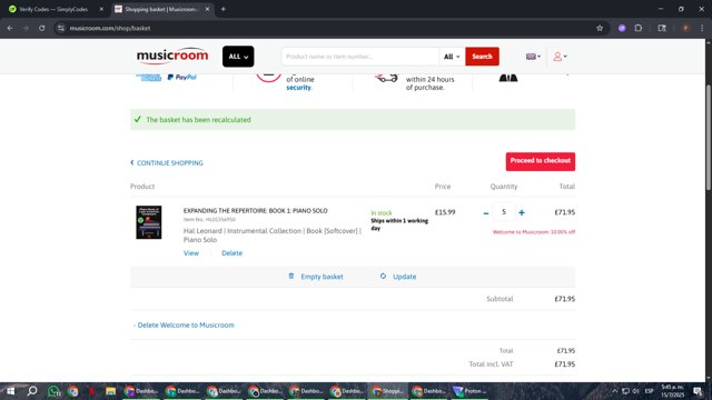 MusicRoom.com checkout page showing MusicRoom.com discount code box | Screenshot taken by SimplyCodes community member on Jul 15, 2025