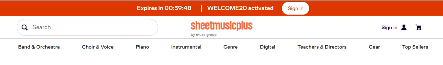 MusicRoom.com promo code screenshot showing code WELCOME20 applied at MusicRoom.com checkout page. Uploaded by SimplyCodes community member PaulSkenes on Jun 8, 2026