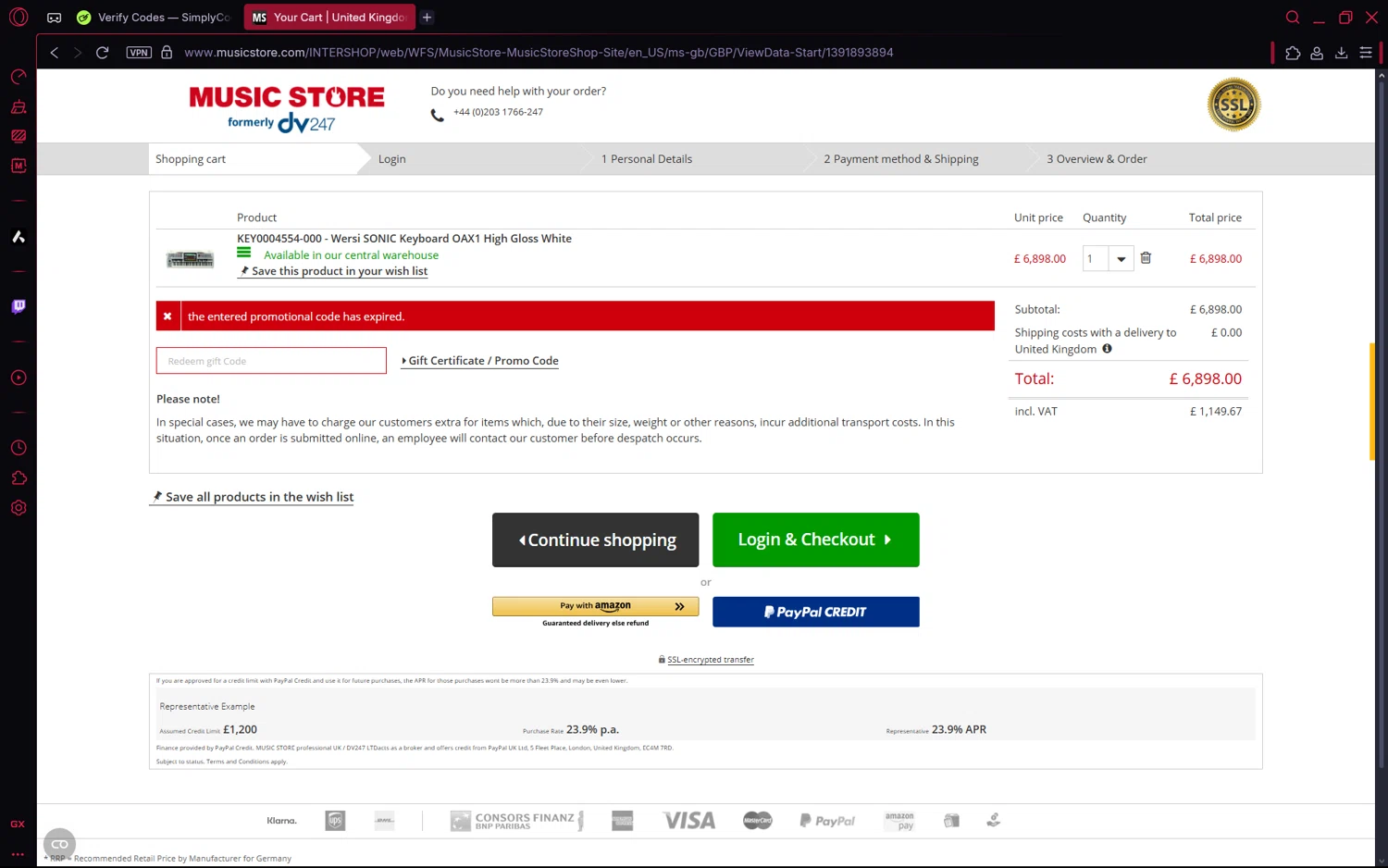 Music Store Professional promo code screenshot showing code KEY30STGB applied at Music Store Professional checkout page. Uploaded by SimplyCodes community member frijolito on Aug 11, 2025