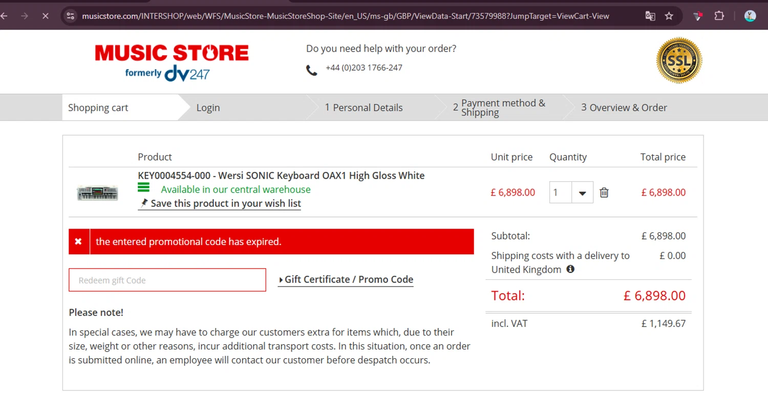 Music Store Professional promo code screenshot showing code KEY30STGB applied at Music Store Professional checkout page. Uploaded by SimplyCodes community member elgatobravo on Aug 11, 2025