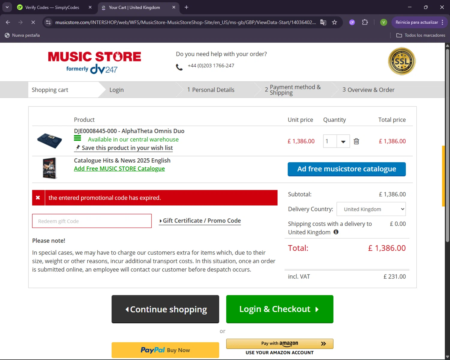 Music Store Professional promo code screenshot showing code PNR10ATGB applied at Music Store Professional checkout page. Uploaded by SimplyCodes community member CleverNavigator1236 on Nov 20, 2025