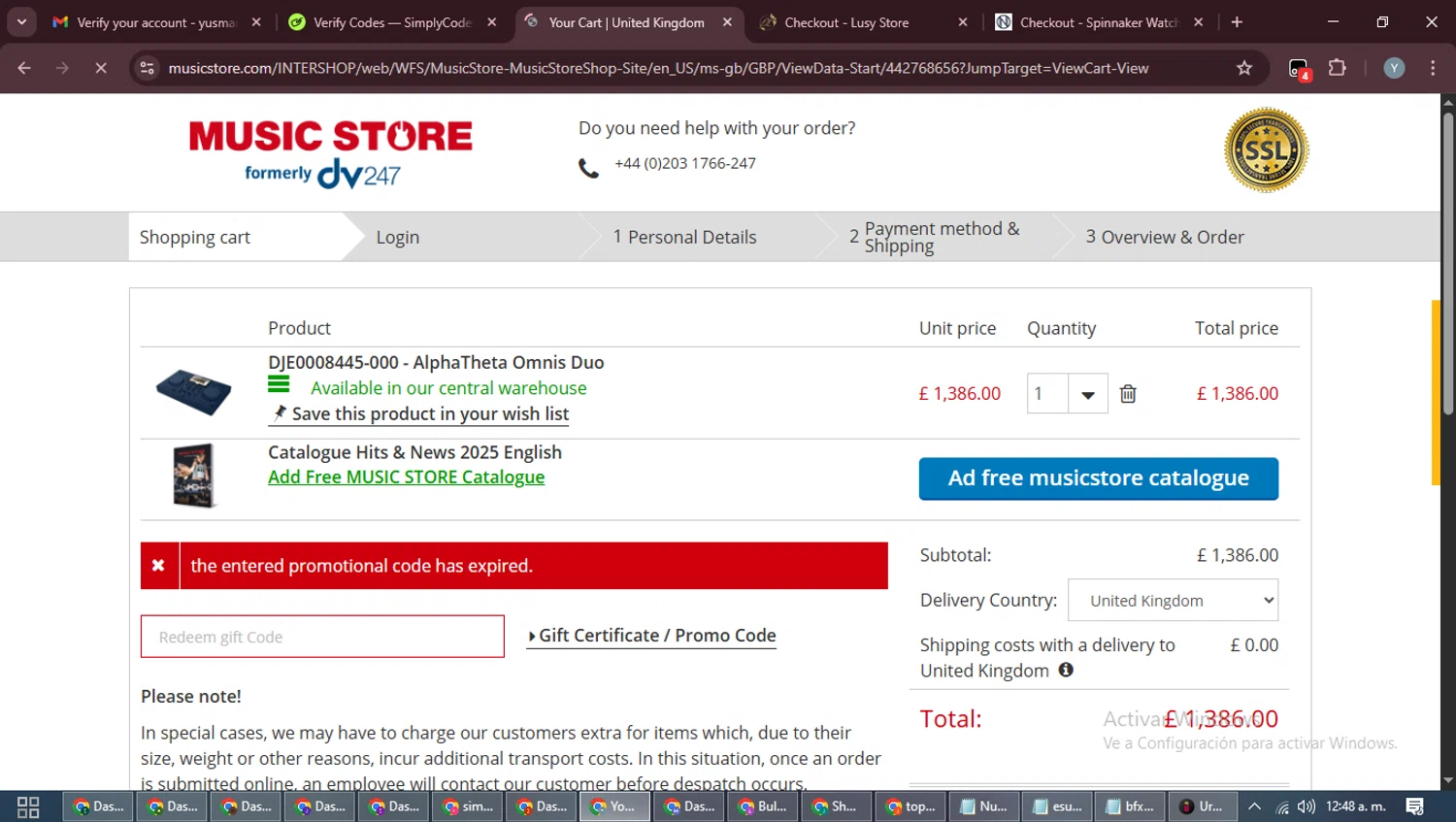 Music Store Professional promo code screenshot showing code PNR10ATGB applied at Music Store Professional checkout page. Uploaded by SimplyCodes community member MoneyTiger5162 on Nov 20, 2025
