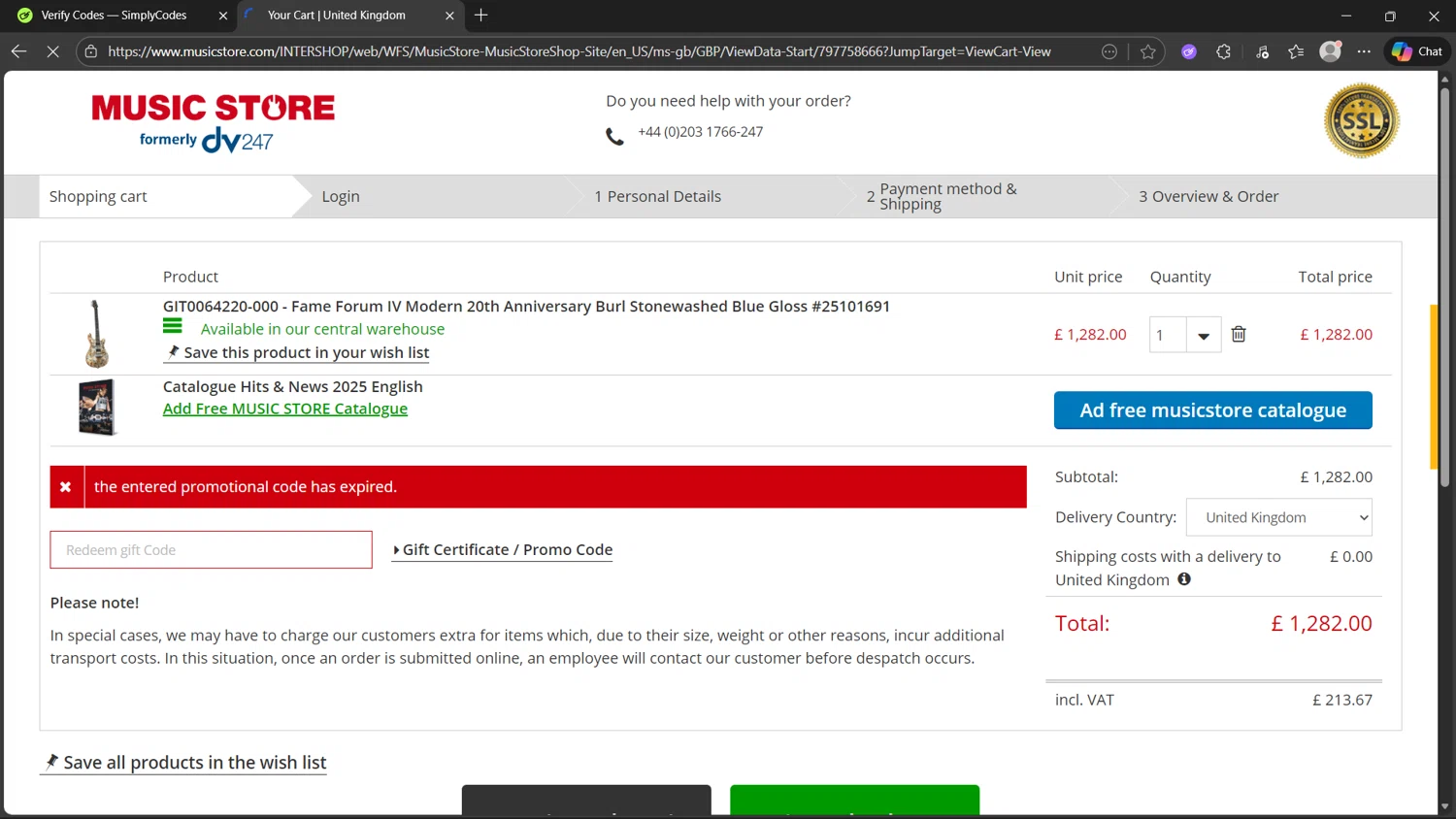 Music Store Professional promo code screenshot showing code FMA30BSGB applied at Music Store Professional checkout page. Uploaded by SimplyCodes community member Sisisiisi on Nov 24, 2025