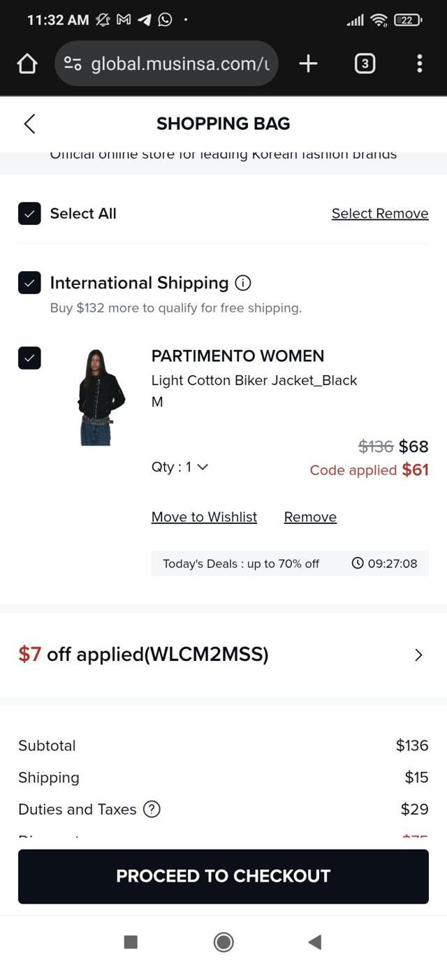 MUSINSA checkout page showing MUSINSA promo code box | Screenshot taken by SimplyCodes community member on Sep 10, 2025