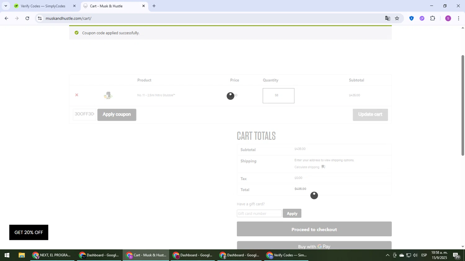 Musk & Hustle promo code screenshot showing code 30OFF300 applied at Musk & Hustle checkout page. Uploaded by SimplyCodes community member Son_Goku on Sep 15, 2025