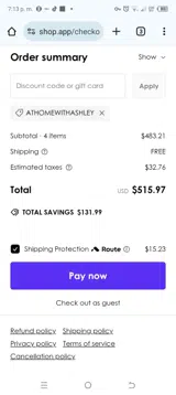 ATHOMEWITHASHLEY coupon verification screenshot