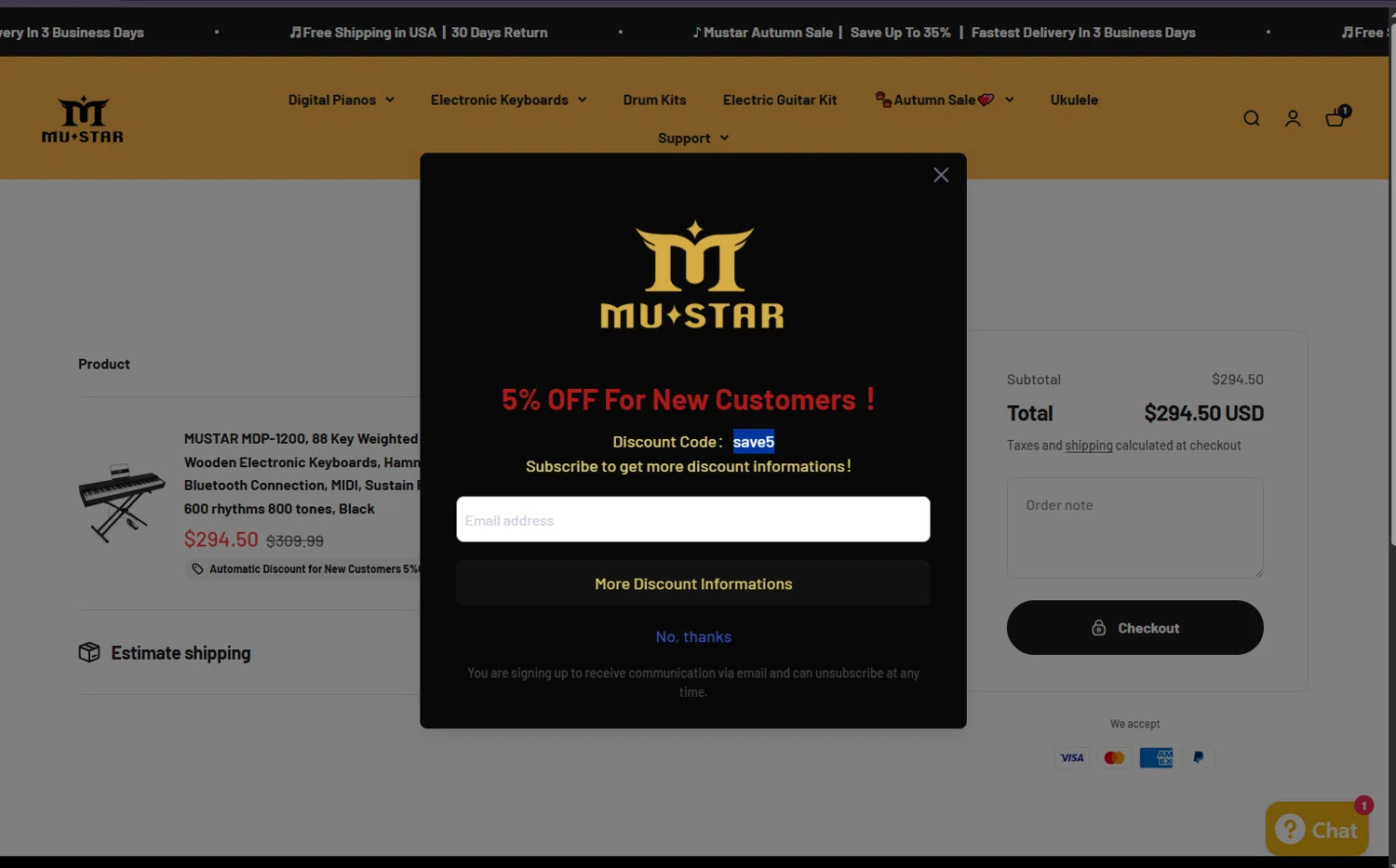 Mustar promo code screenshot showing code save5 applied at Mustar checkout page. Uploaded by SimplyCodes community member suppahdealz on Sep 19, 2025